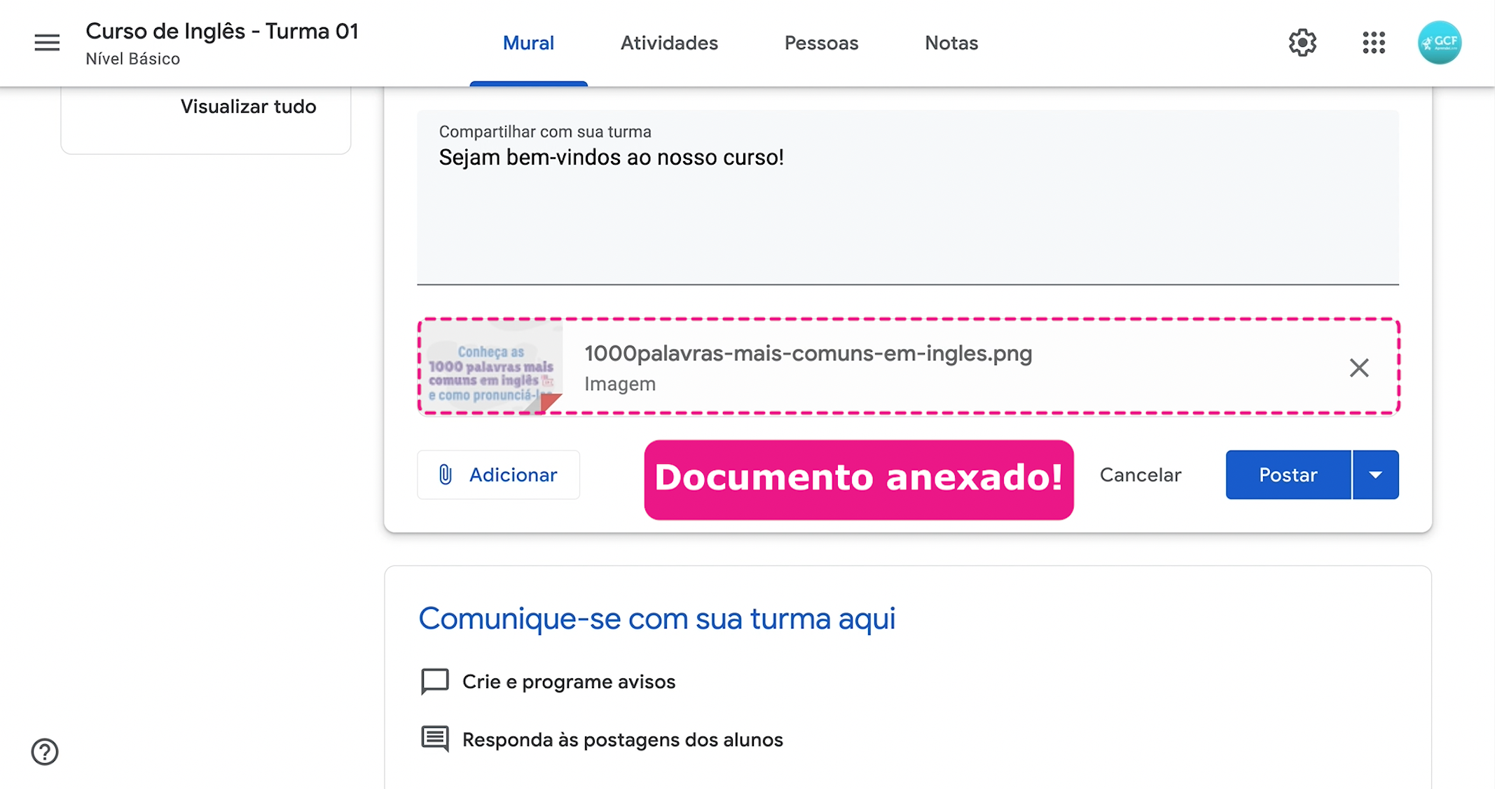 como anexar arquivo no mural do google sala de aula - imagem4